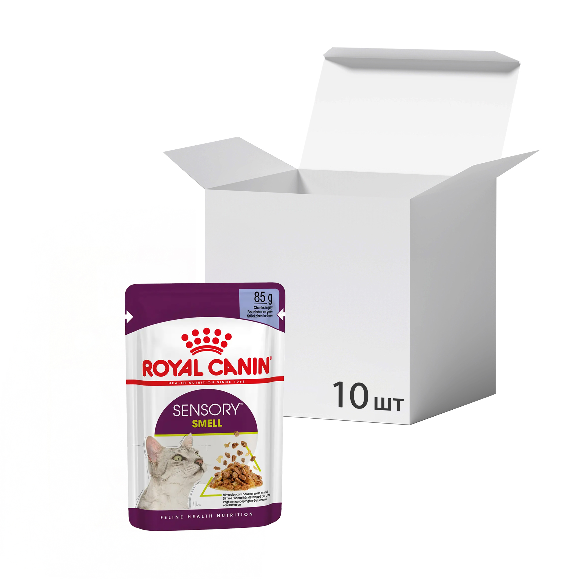 Упаковка вологого корму для дорослих котів Royal Canin Sensory Smell шматочки в желе, стимулює нюхові рецептори, 85 г * 10 шт